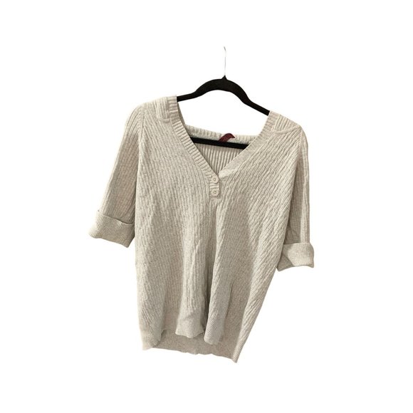 Vintage Gitano Womens Siz 18 20 Gray Cableknit hooded sweater short sleeve vNeck - Picture 1 of 4